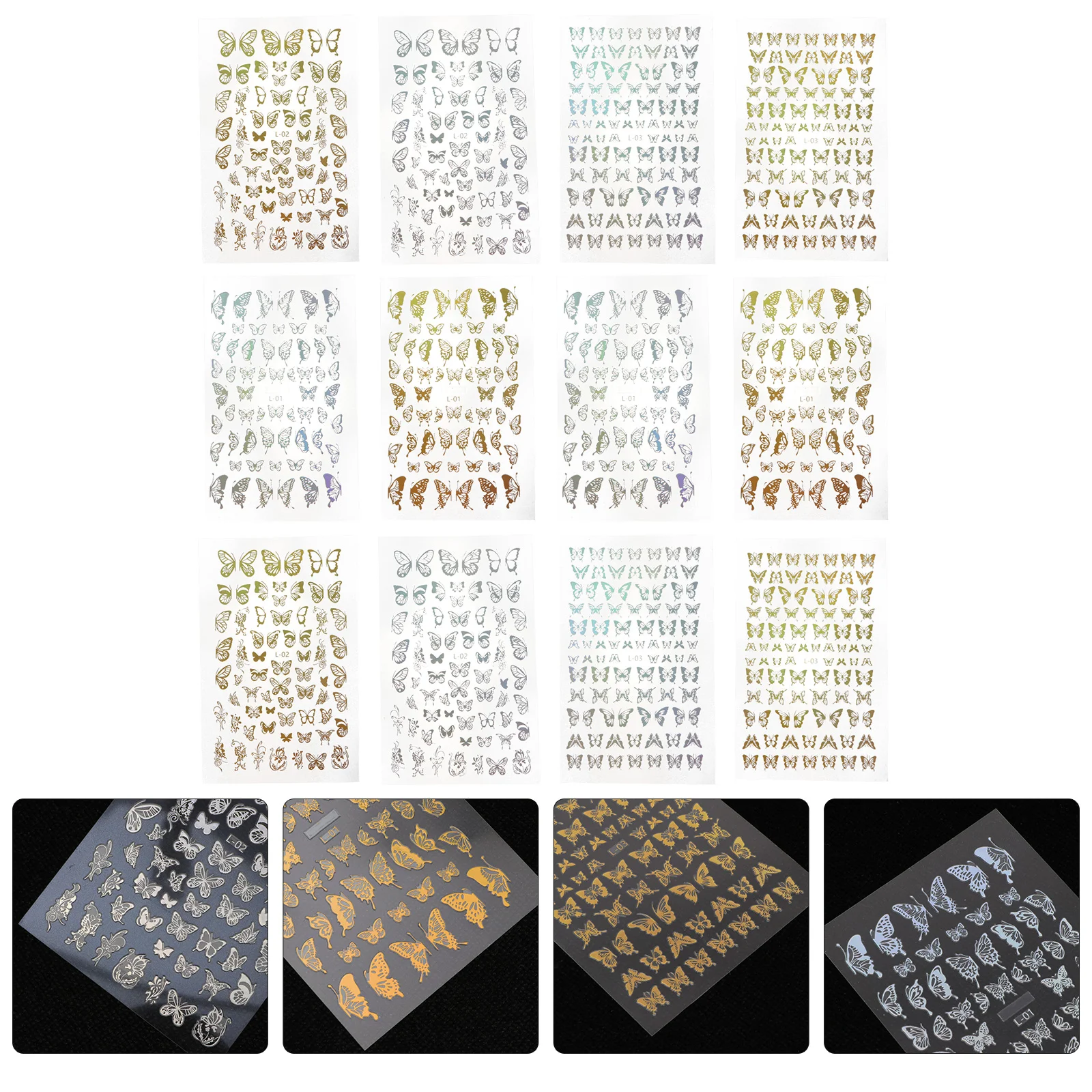 

12 Sheets Butterflies Pattern Nail Stickers Manicures Decal Random Pattern
