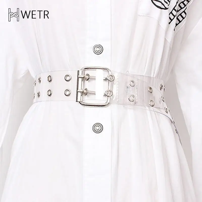 

Transparent Laser Holographic Women Belt Punk Pin Buckle Waistband Waist Strap