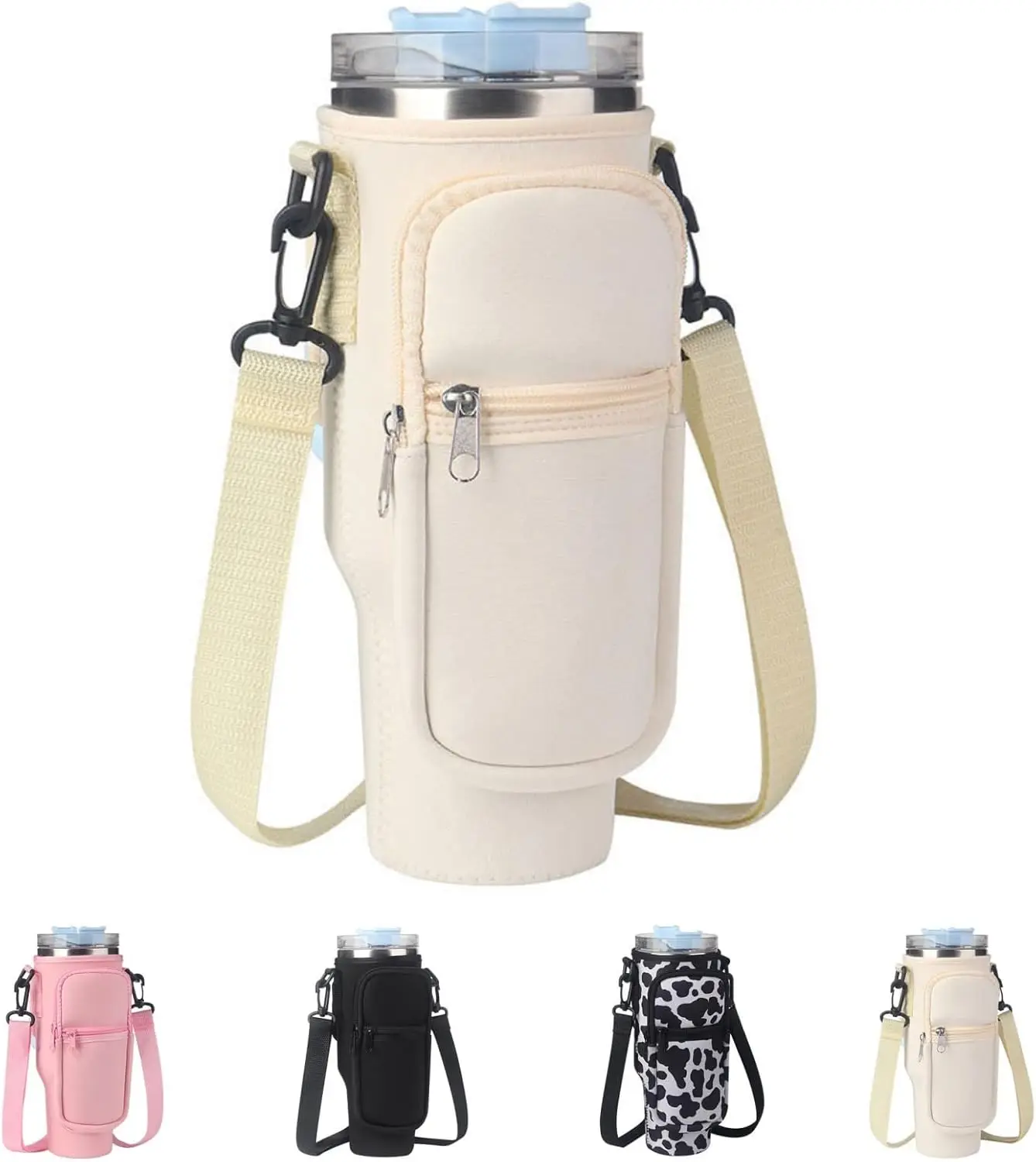 Сумка-переноска для бутылок с водой с соломенными чехлами в форме клубники и облака, совместимая с стаканом Stanley 30, 40 унций, с регулируемым чехлом