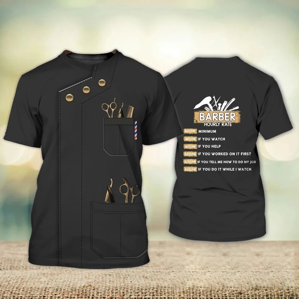 

Женская одежда для парикмахерской Barbershop, рабочая одежда, футболки, инструменты для парикмахеров, графическая женская форма, свободные топы большого размера