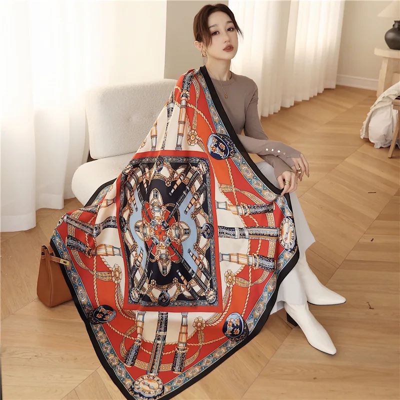 Роскошный брендовый шелковый шарф 110*110 см женские квадратные шали с принтом