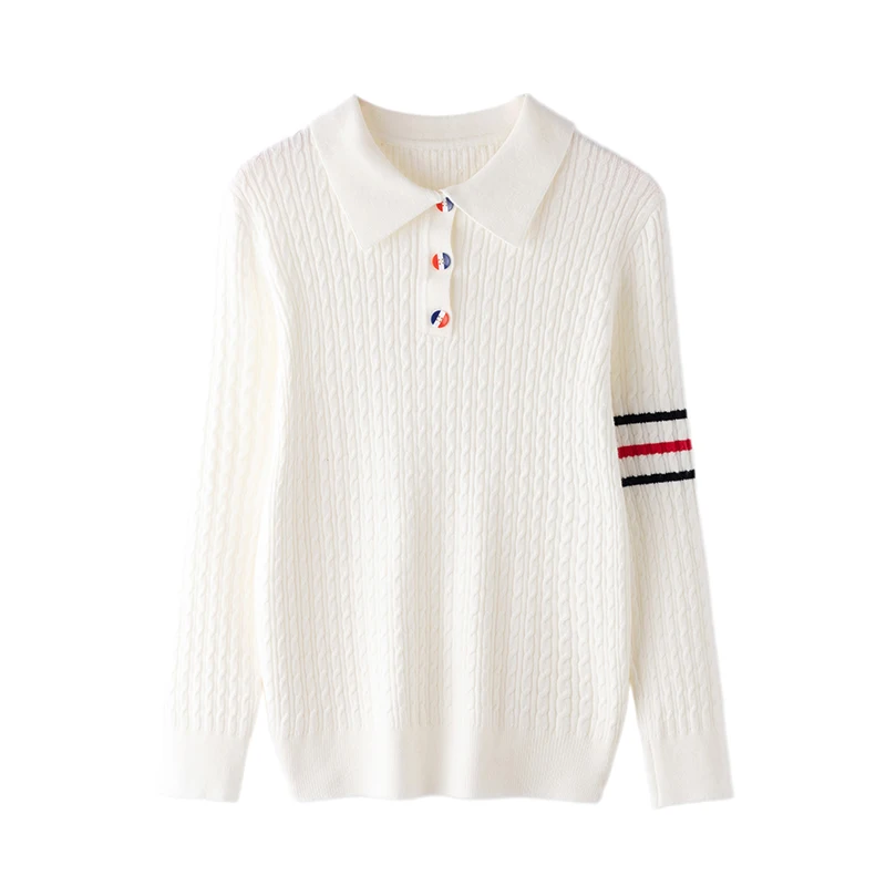 Классический женский трикотаж кардиган с воротником-поло модный шерстяной