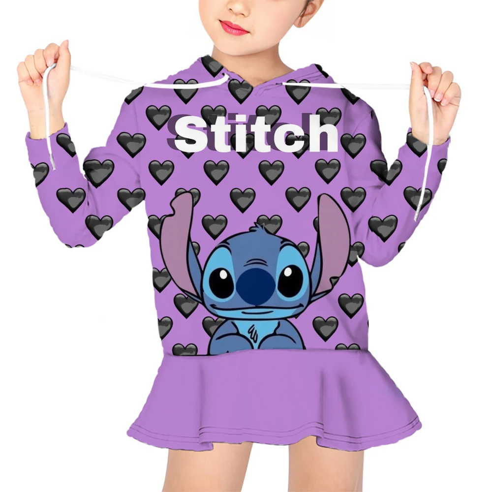 

Disney Series Stitch Cartoon Printed Girl's Dress Princess Dress Comfortable Dress Hooded Children's Party Dress Girl's Dress