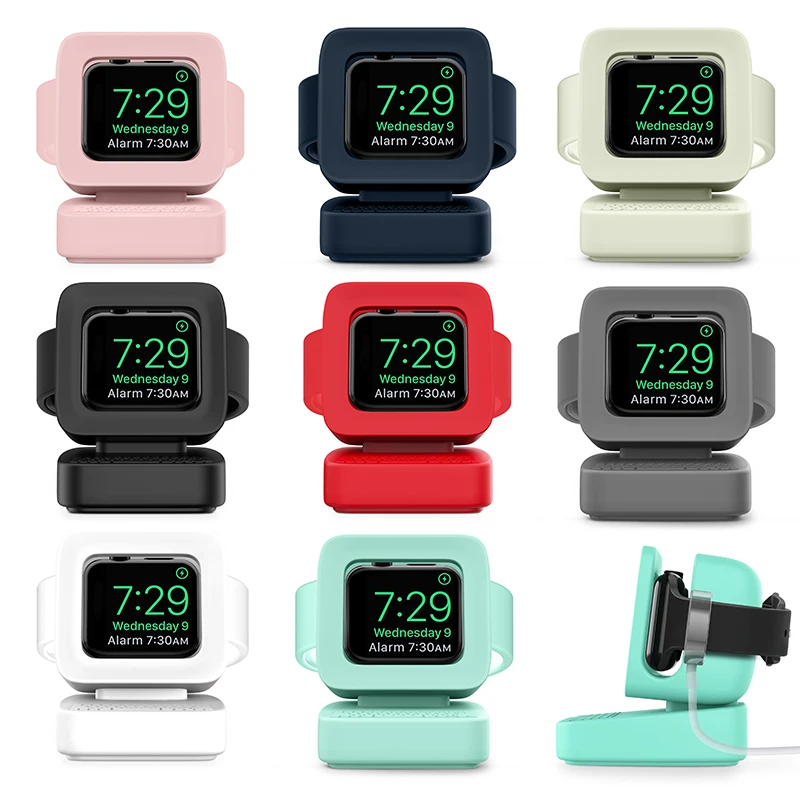 Charging Stand for Apple Watch 7 6 5 4 iWatch 3 2 1 Silicone Dock Holder Retro Computer Pattern Nightstand Keeper Bracket Base