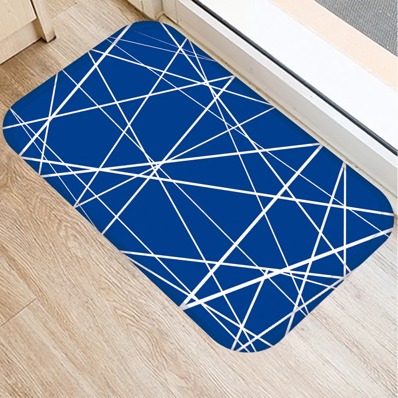 

Blue Geometric Pattern Door Mat Kitchen Bath Entrance Coral Velvet Carpet Doormat Indoor Floor Mats Anti-Slip Rug Home Decor