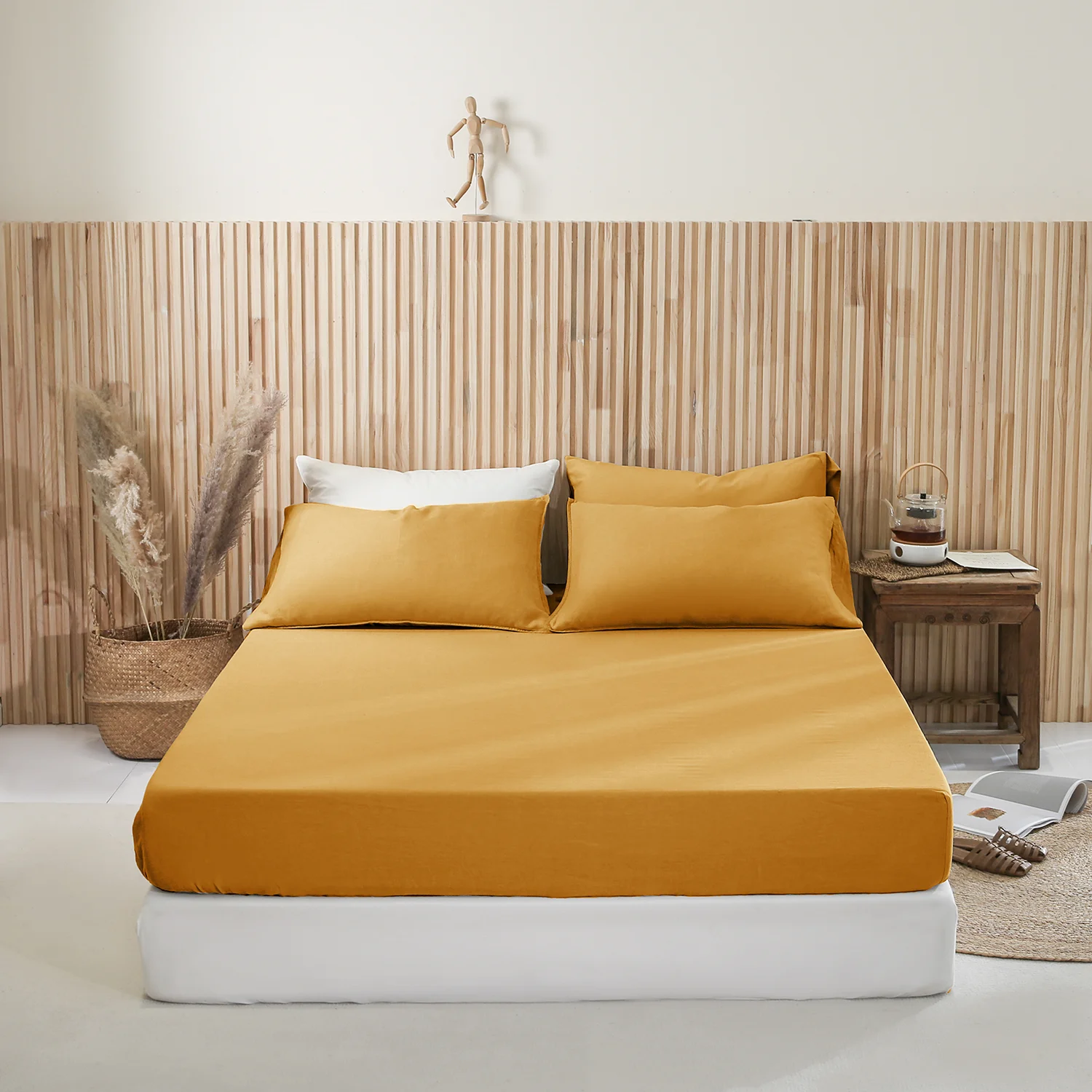 

Linen Textile Bed Cover Fitted Sheet 1 Piece 100% European Linen Bed Sheets Deep Fitted Sheet Elastic All Around Breathable