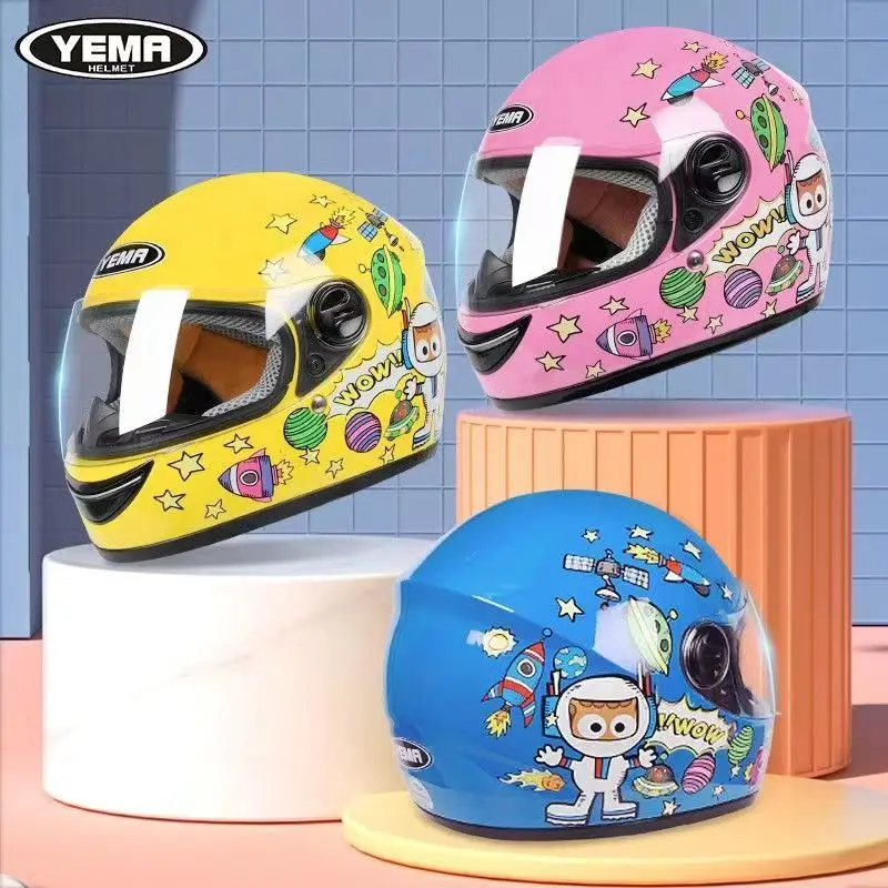 

YEMA 48TO52CM Children Helmet Motorcycle Winter Child Full Face Helmet Boys Safe Cap Cute Cartoon Helmet Girl Crash Cap Red