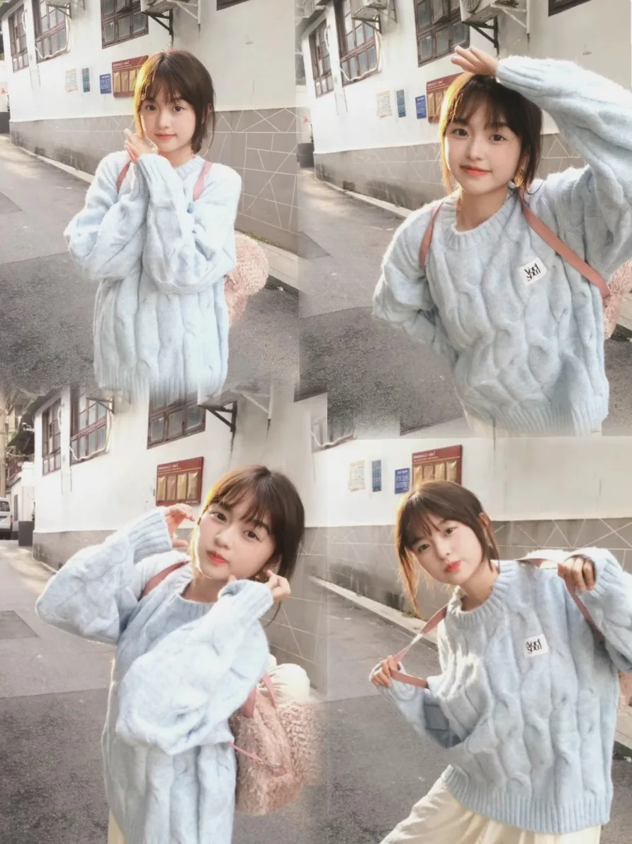 Синий свитер Twist женский 2024 новый зимний утолщенный вязаный на холостом ходу