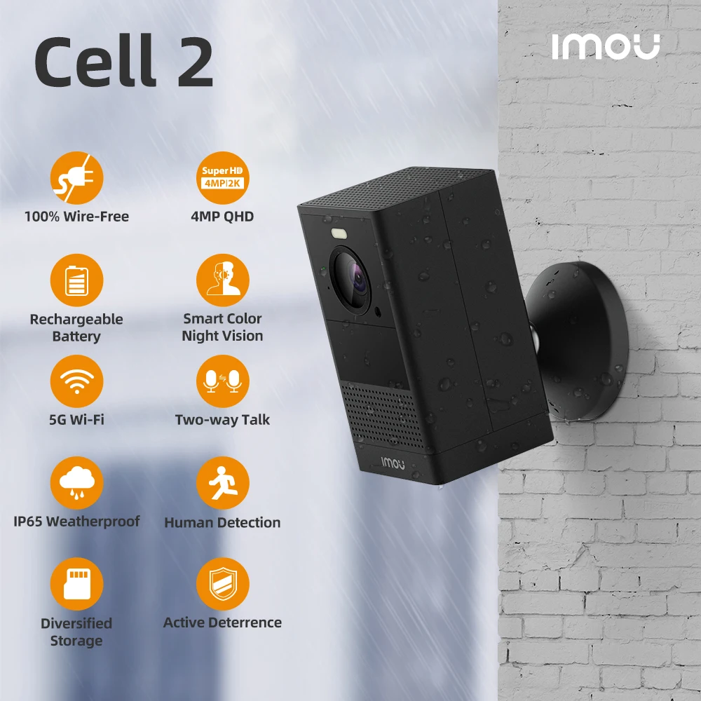 

Dahua imou Cell 2 Rechargeable Camera 5G Wi-Fi 4MP Wireless Weatherproof Surveillance Cameras PIR Human Detection Night Vision