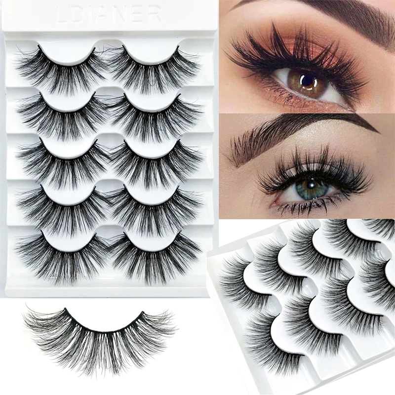 

5 Pairs 6D Faux Mink Hair False Eyelashes Natural Long Wispies Fluffy Multilayers Lashes Handmade Criss-cross Makeup Tools