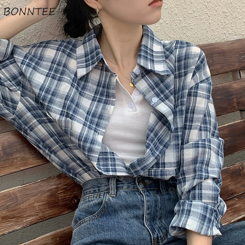 

Shirts Women Vintage Light Soft Unisex Summer Mujer Plaid Popular Daily Basic Female Couple Student Hot Sale Prevalent Clothing