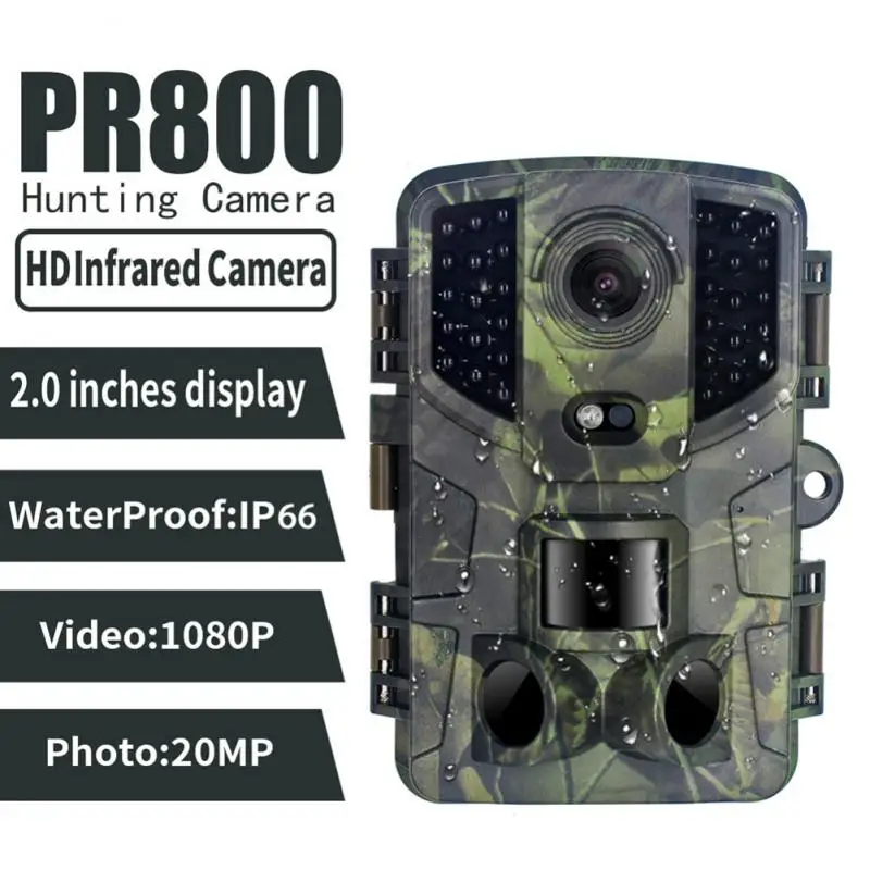 

PR800 Hunting Infrared Camera IP66 Waterproof Standby Times 10 Months Camouflage Light Trail Camera 0.2S Trigger Sport Cam