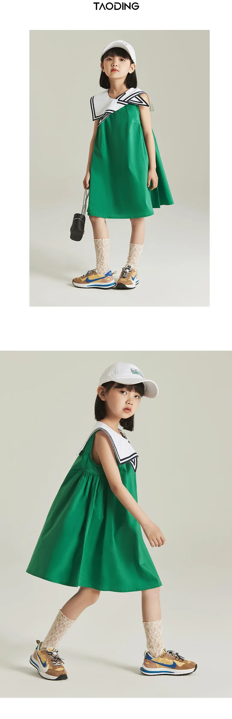 Платье для маленьких девочек платье лето 2024 новинка детский темно-синий воротник