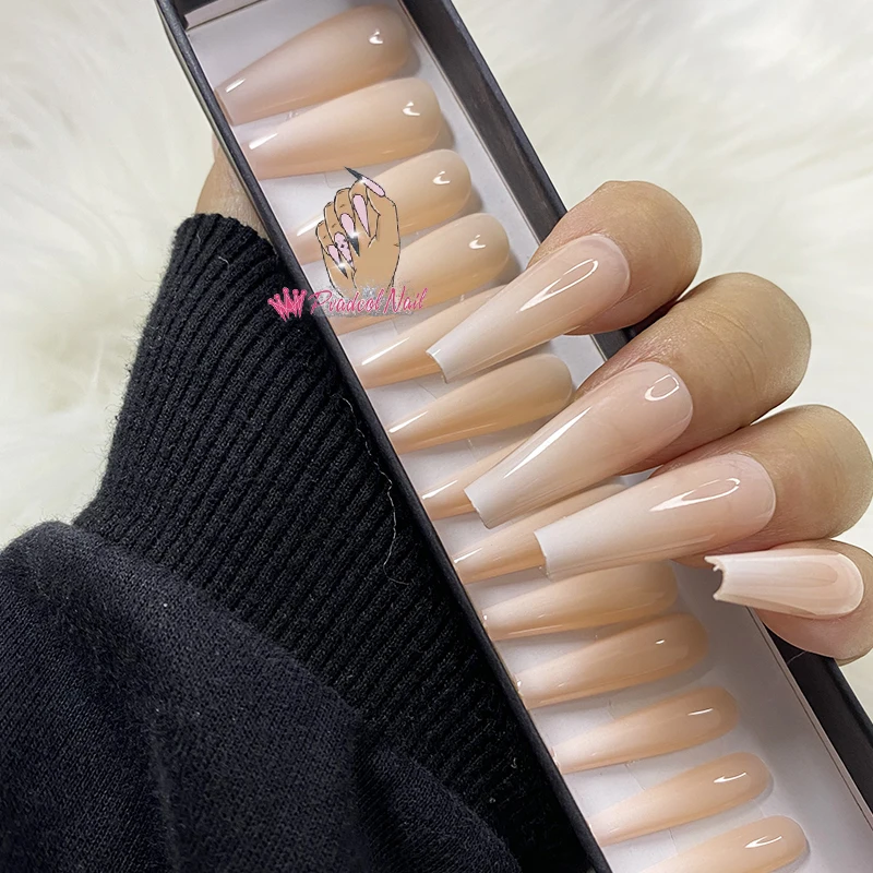 

Baby Boomer Style False Nail Tips Press On Full Cover Fake Fingers Faux Ongles Coffin Acrylic UV Gel Extension Builder Manicure
