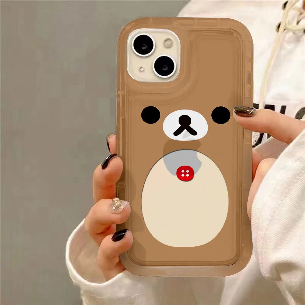Fashion Cute Cartoon Rilakkuma Bear Clear Case for IPhone 16 15 14 13 12 11 Pro Max 7 8 Plus XR XS SE2020 Airbag Cover