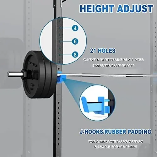 

Power with Pull Up Bar,Adjustable Power Cage Exercise Squat Stand with Barbell Holder Weight Plate Storage Pegs,Weight Lifting