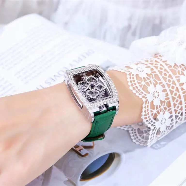 High Quality Luxury Ladies Watch with Rhinestone Spinning Diamond Face Fashion Colorful Leather Quartz Watches for Women Clock enlarge