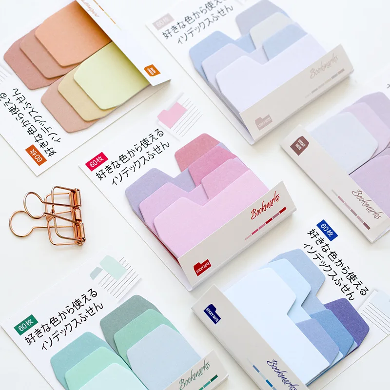 

60pcs/Pack Newest Watercolor Japanese Gradient Color Index Notebook, Sticky Note Bookmark School Office Stationery Supplies