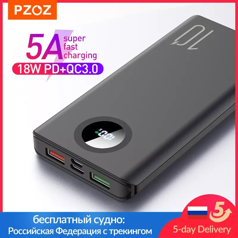 

2023New PZOZ 5A Power Bank 10000mAh Fast charging Mobile Phone External Battery Portable Charger 20000mAh PowerBank For iPhone M