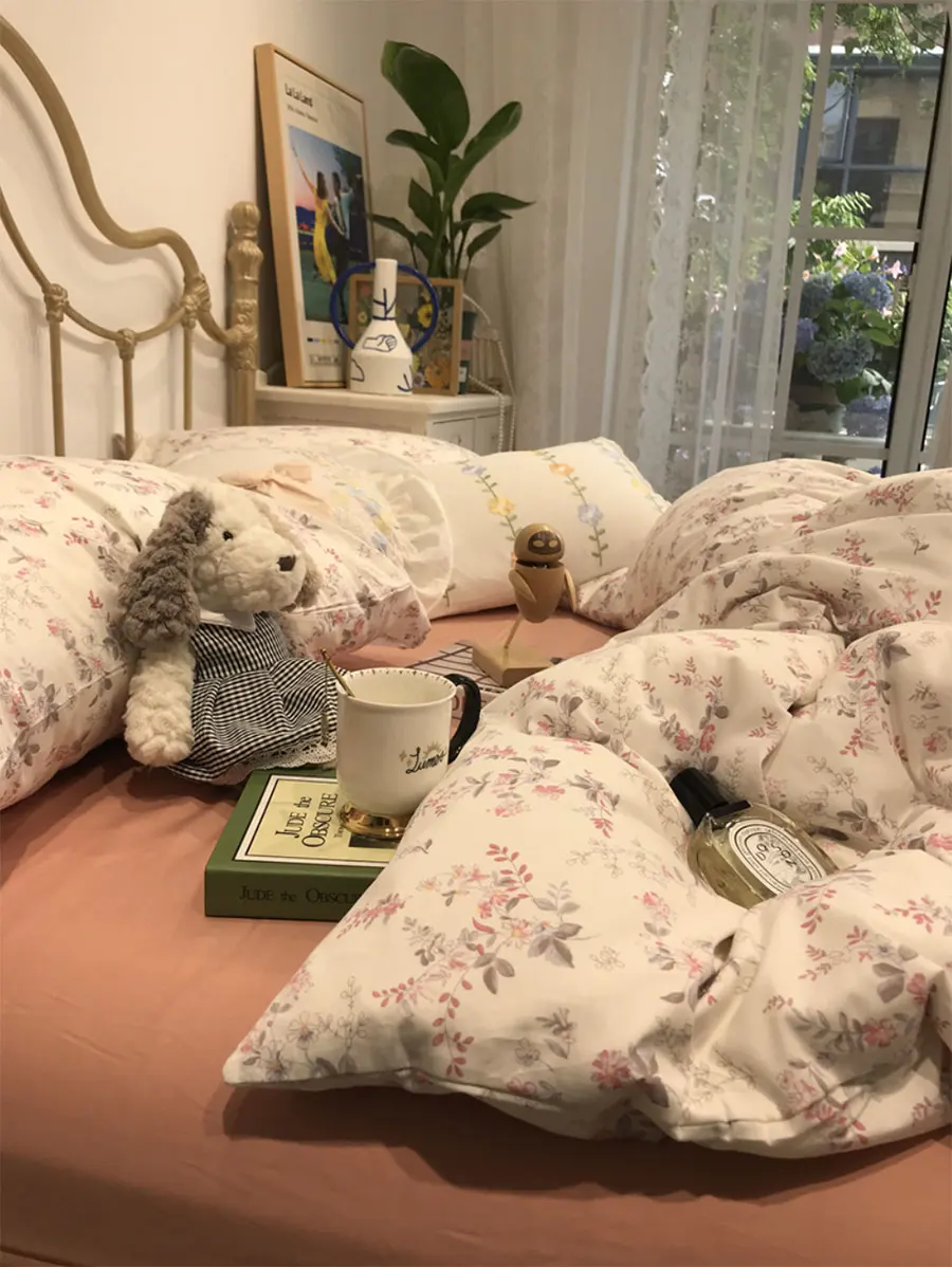 

Rustic pastoral flower bedding set,vintage floral cotton twin full queen king home textile flat sheet pillow case quilt cover