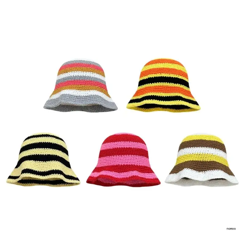 

Crochet Bucket Hat for Woman Teenagers Outdoor Foldable Commute Fisherman Hat Wide Brim Spring Summer Anti-Uv Hat
