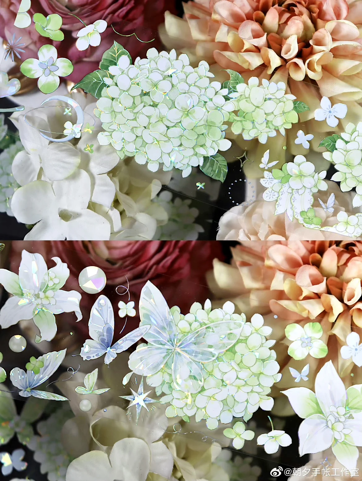 

5m/10m Summer Floral Butterfly Green Hydrangea Flower Shiny PET Tape