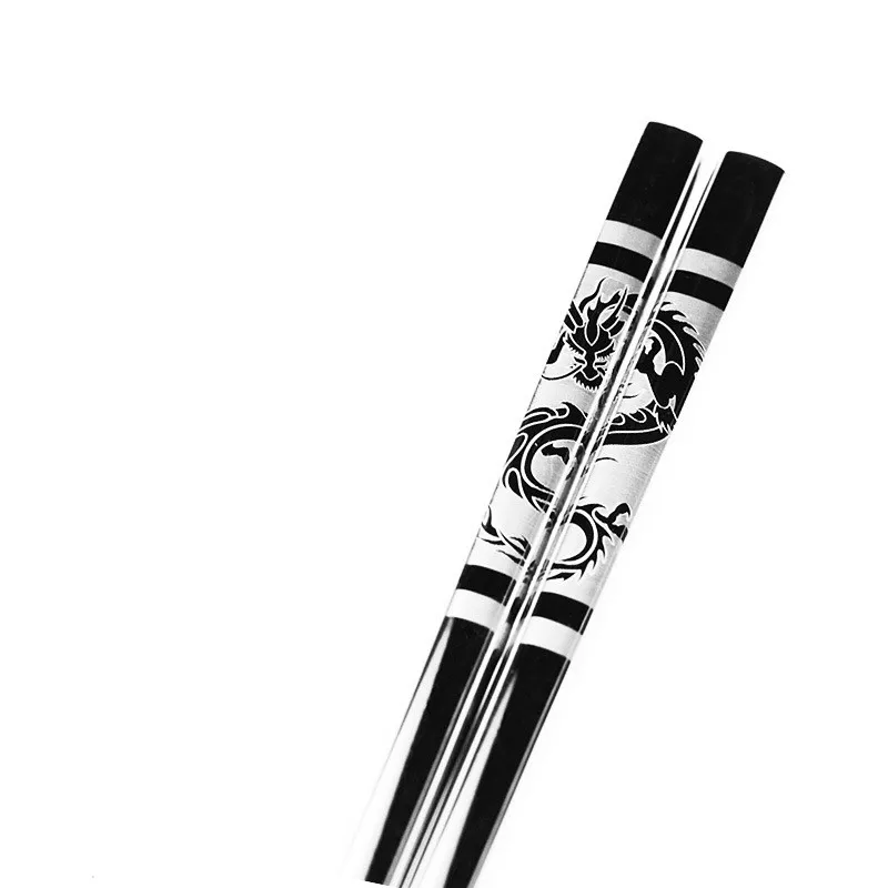 Металлические палочки для еды серебристого цвета из нержавеющей стали с антискользящей поверхностью, предназначенные для суши, посуда для ужина, палочки для еды, пустотелые, с квадратным узором цветочных рисунков.