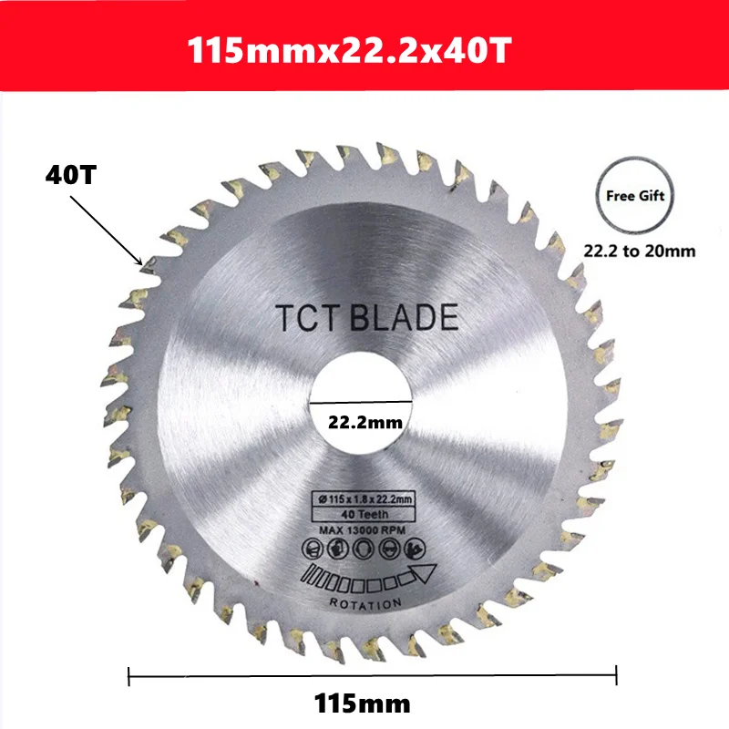 

1 шт., 115 мм, деревообрабатывающее дисковое пильное полотно диаметром 22,2 мм и 40 зубцов, пильное полотно для резки древесины