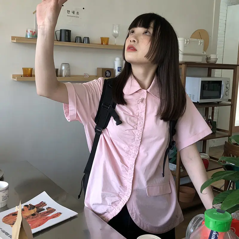 

Deeptown Japanese Asymmetrical Blouses Women Harajuku Fashion Kawaii Tops Female Casual Sweet Preppy Style Y2k Vintage Shirts
