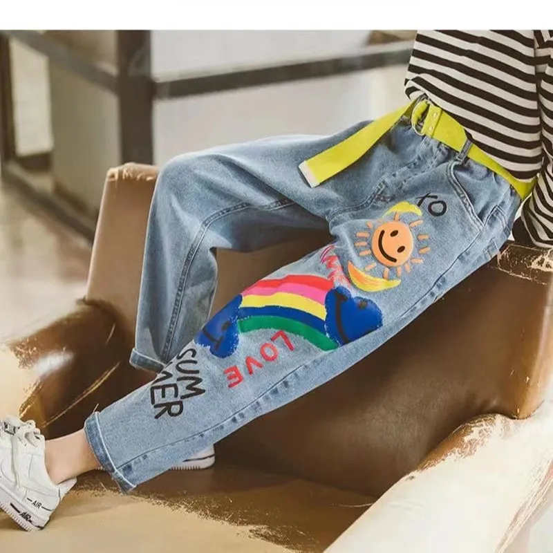 

Spring And Autumn Girls Jeans New Pattern Fashion Girls BabyGirl child jeans Loose Casual Pants Cartoon Jeans Bear 2024 New Kids