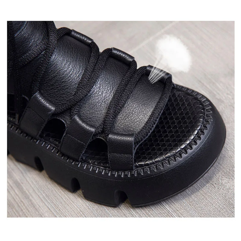 Босоножки женские 2023 Летние кожаные сандалии на толстой подошве с открытым