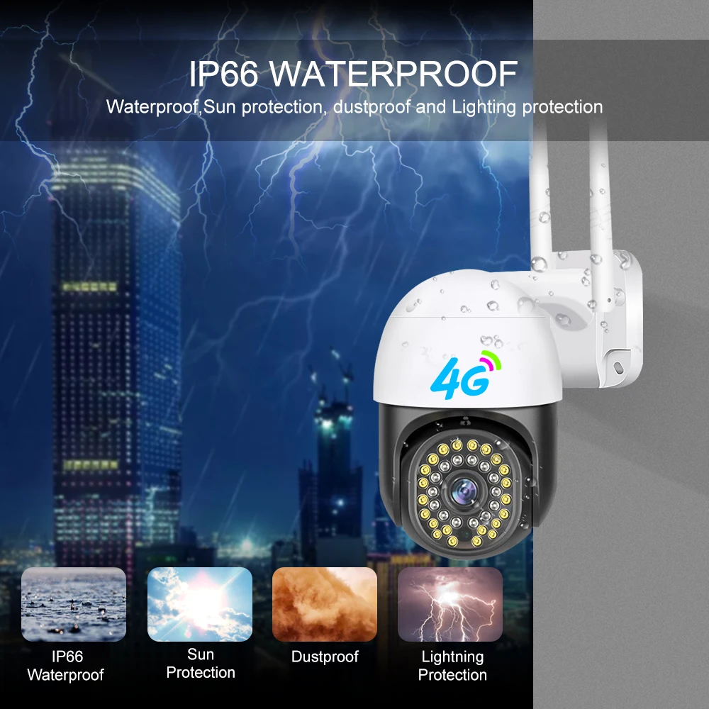 4G LTE Outdoor Cellular Security Camera Wireless Waterproof Night Vision Motion Detection 3MP CCTV Camera