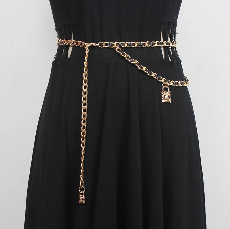 

Женский модельный ремень из искусственной кожи, трикотажный пояс на цепочке, Женский корсет, декоративный узкий пояс, R473