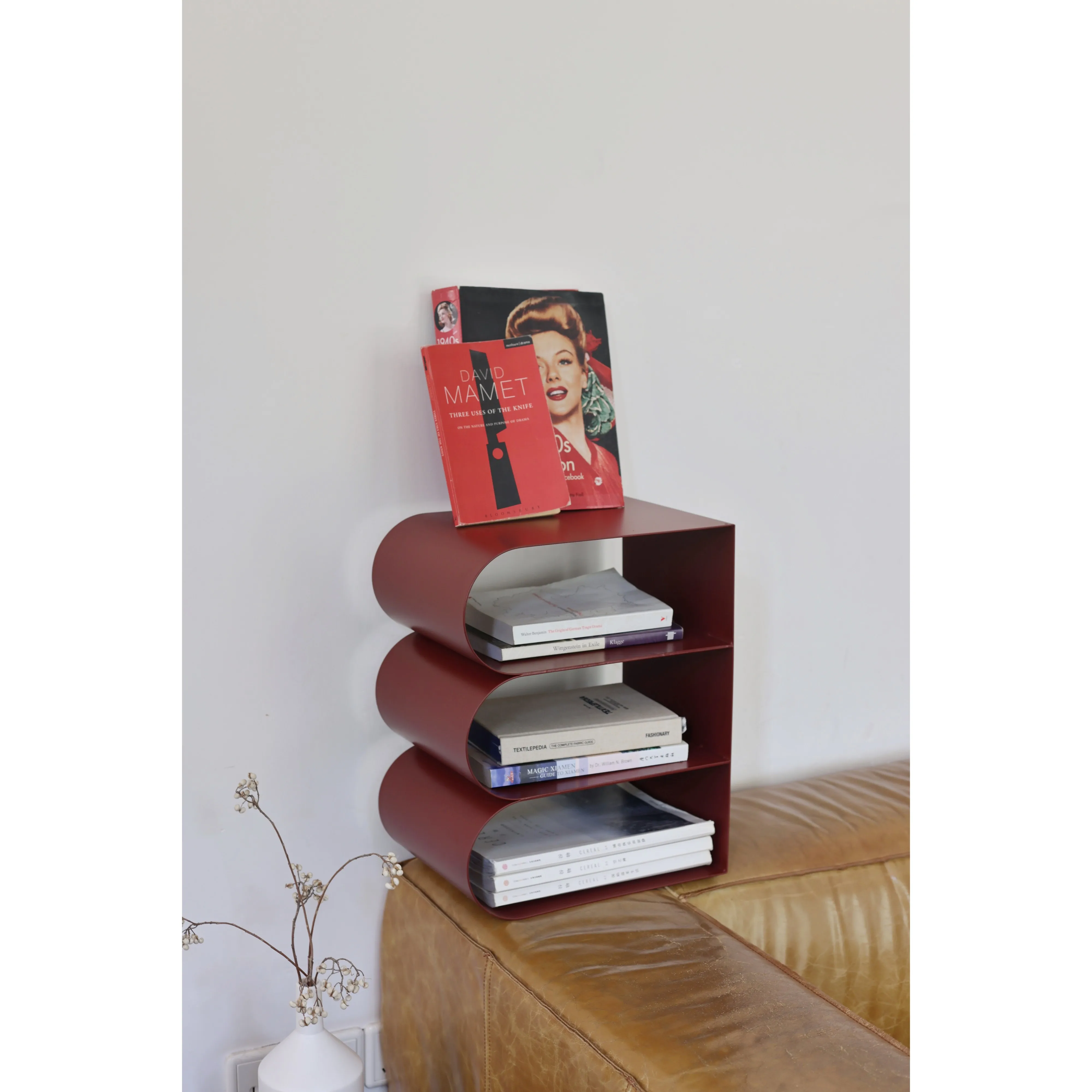 

Newspaper Rack Books Newspapers Rack Scandinavian Display Rack Burgundy Red Simple Magazine Rack Floor Shelves Side Table