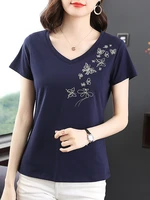 tee shirt femme print tshirts for women v neck korean clothes casual cotton ladies tops t shirt short sleeve tees 2022 summer