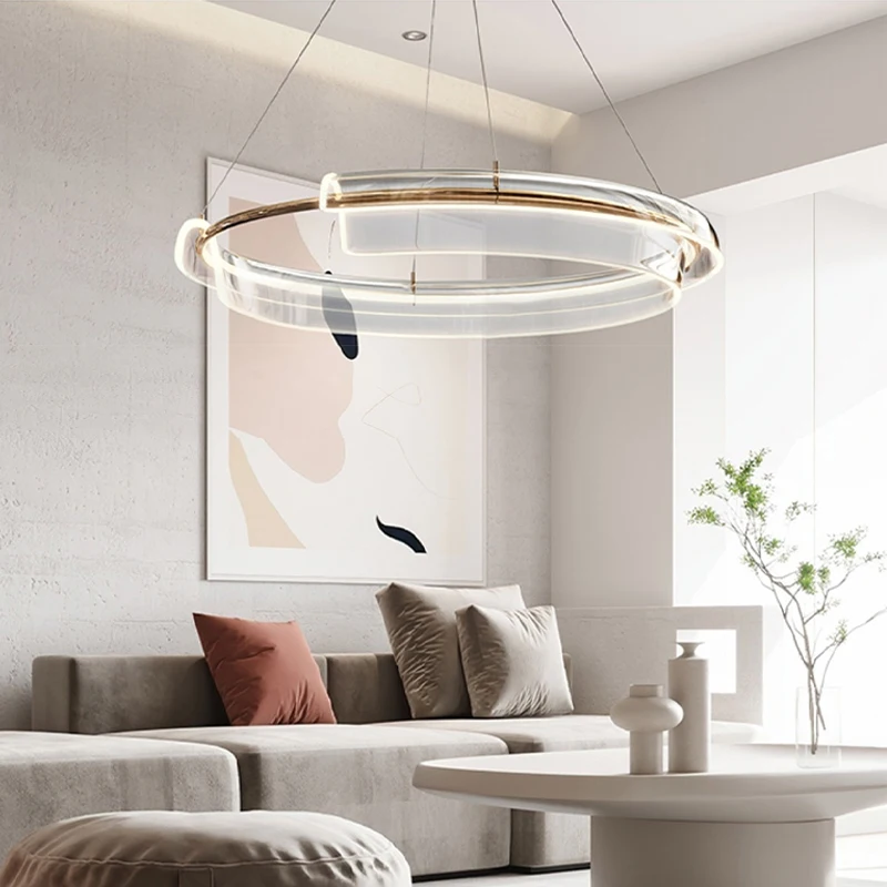 

LED Dimmable Lights Ceiling Chandeliers Gold Lustres Modern Round Hanging Lamp for Ceiling Minimal Home Decor for Living Room