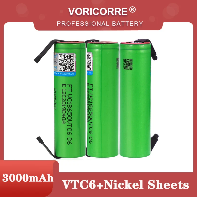 VariCore VTC6 3.7V 3000 mAh 18650 Li-ion Rechargeable Battery VC18650VTC6 batteries + DIY Nickel Sheets