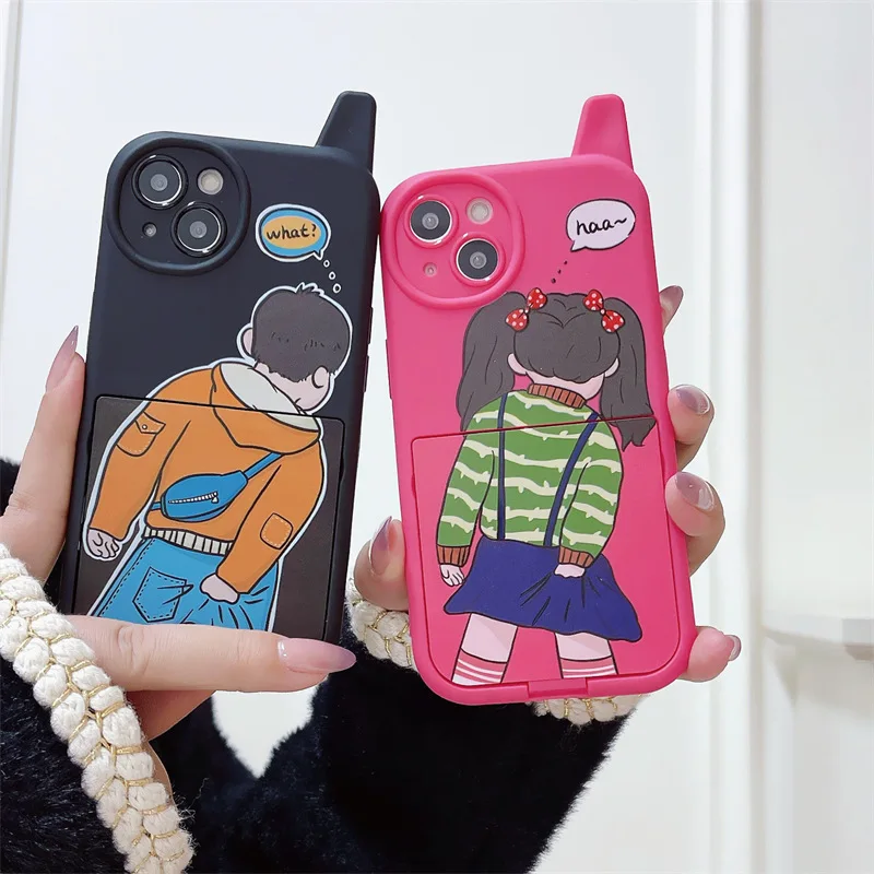 

Spoof Cartoon Phone Case for iPhone 14 13 12 11 Pro Max Mirror Case Soft Silicone Shockproof Anti-drop All-inclusive Cover