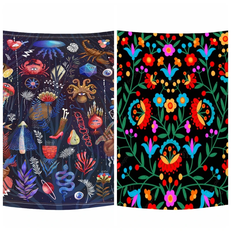 

Colorful And Fun Series Animals Curious Poses Stylish Creatures Mexican Embroidery Background Traditional Tapestry By Ho Me Lili