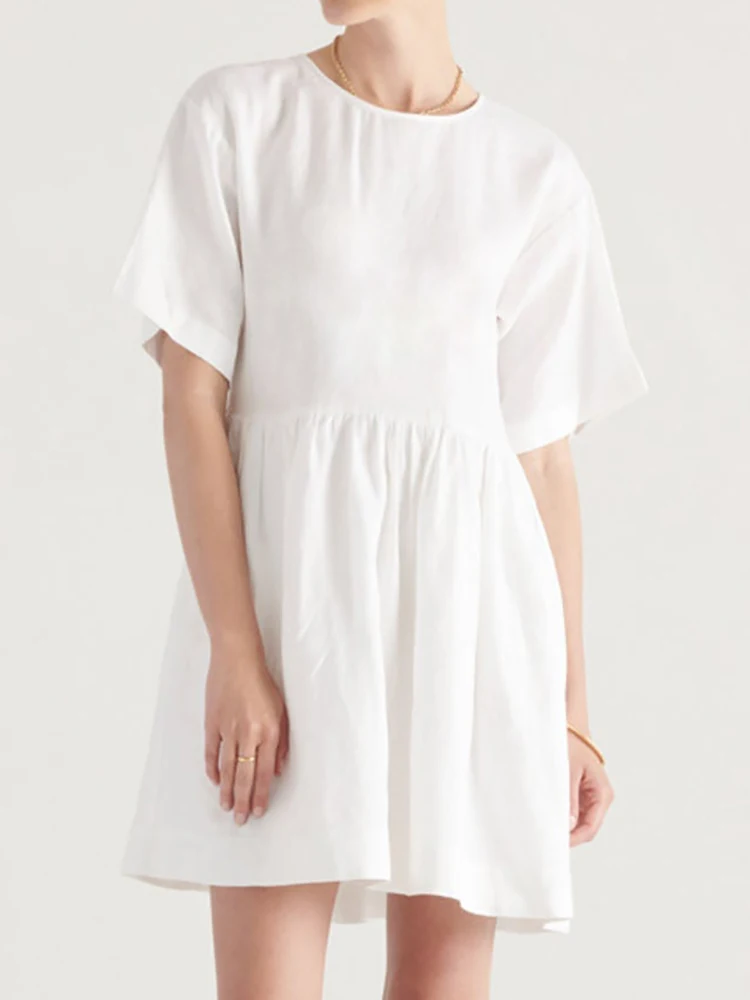 

Linad White Night Dress Women Loose Short Sleeve O Neck Sleepwear 2023 Summer Fashion Woman Dresses Cotton Casual Nightwear