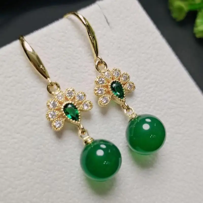 

Natural Green Jade Dangle Earrings Women Fine Jewelry Genuine Myanmar Jadeite Round Beads Emerald Drop Earring Ladies Gifts