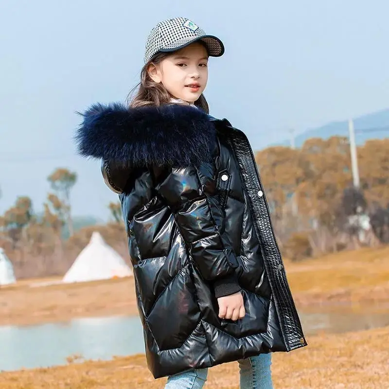 

2022 Winter Down Cotton Jackets For Girls Faux Fur Thick Warm Parka Kids Overcoat Snowsuits Teen Outerwear Coat Children Clothes