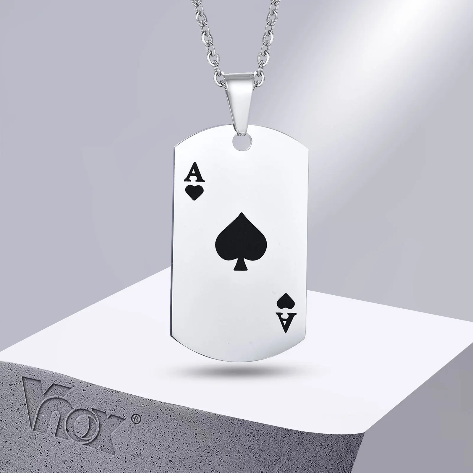 

Vnox Men Poker Lucky Ace of Spades Necklace, Rock Punk Stainless Steel Fortune Playing Cards Pendant, Male Statement Jewelry