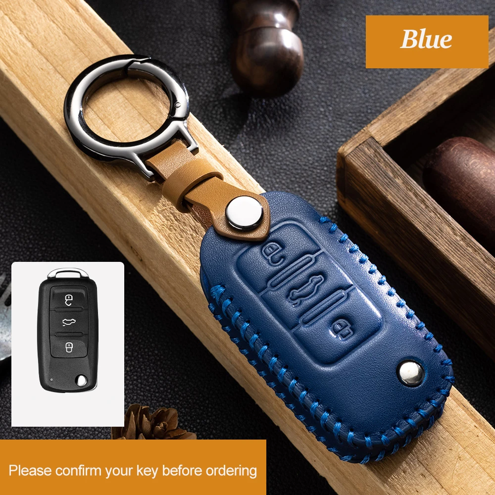 

Genuine Leather Car Key Case Cover Fob Shell for VW Volkswagen Polo Tiguan Passat Golf Jetta Lavida Skoda Octavia
