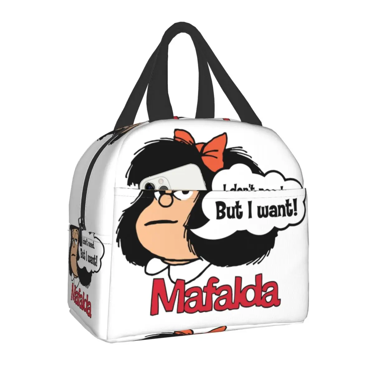 

Custom Cartoon Manga Mafalda Lunch Bag Thermal Cooler Insulated Lunch Box for Women Kids School Work Office Food Picnic Bags