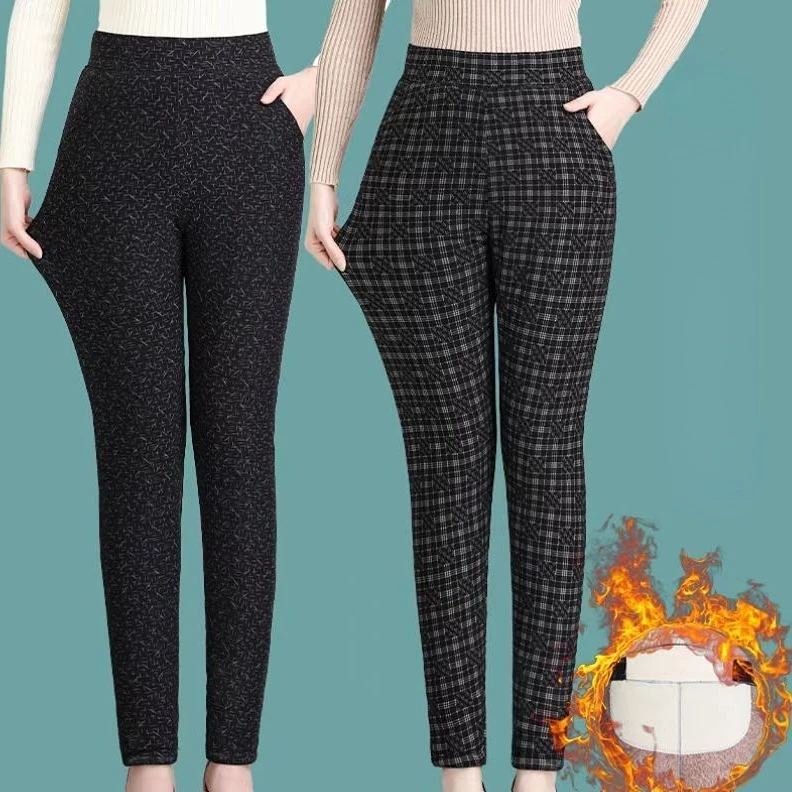 

2023 Women Autumn Winter New Plus Velvet Straight Pants Female Elastic Waist Casual Pants Ladies Thick Warm Print Trousers C141