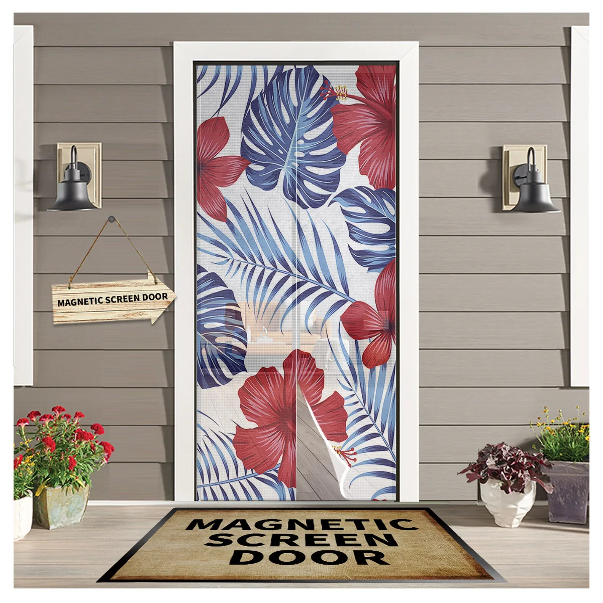 

Дверные Шторы с красными цветами, тропические занавески с изображением листьев растений, москитная сетка, насекомые, летние шторы с принтом...