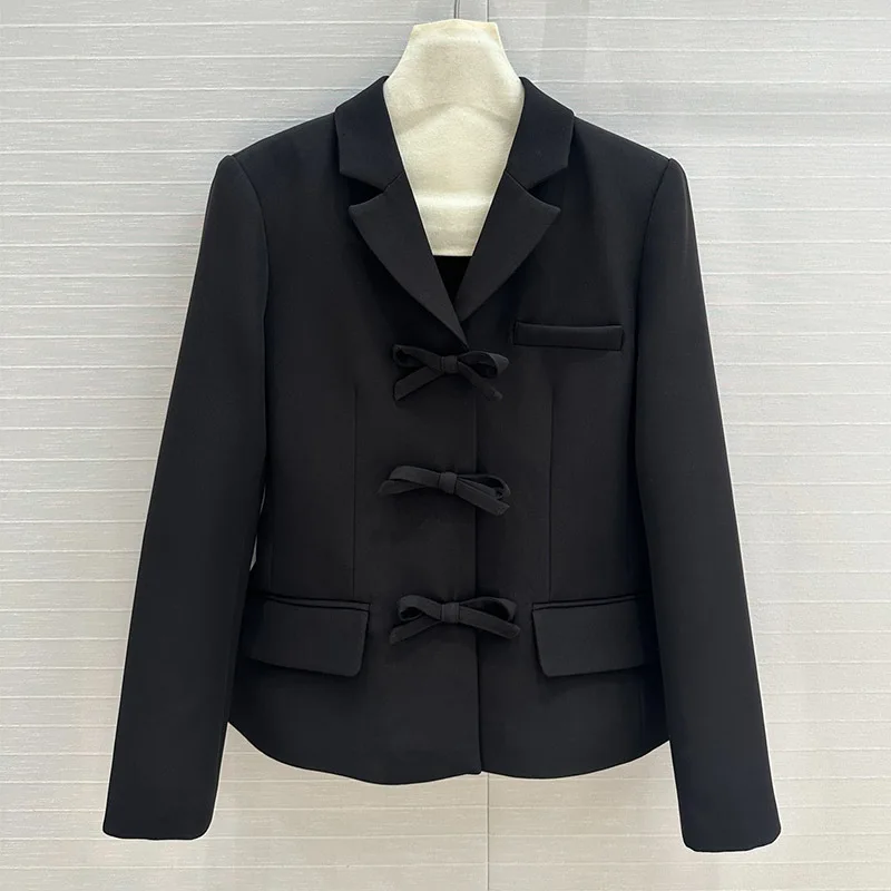 Классический женский черный пиджак с отложным воротником осенние новые костюмы