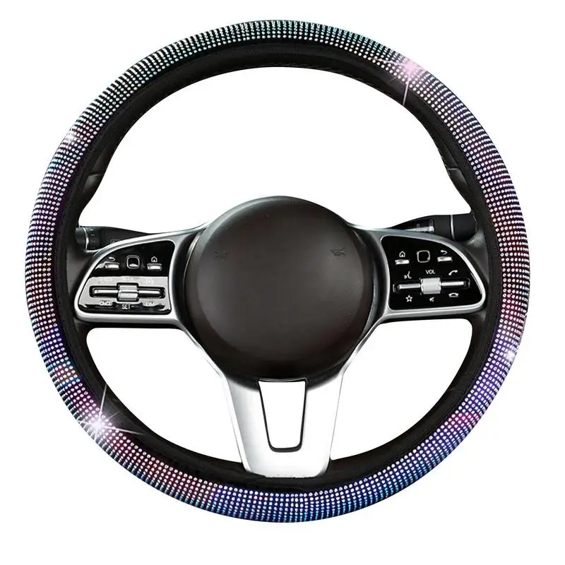 

Diamond Steering Wheel Cover Steering Wheel Bling Cover Universal Colorful Crystal Rhinestone Diamond Rainbow Bling Accessories