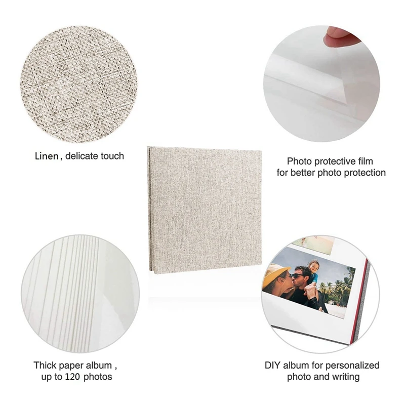 

2X Photo Album Scrapbook Linen DIY Memory Book Thick Pages With Protective Film Save Images Permanently,Best Gift Choice